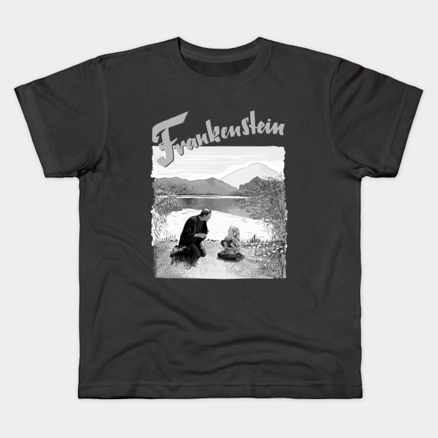 Frankenstein Illustration Kids T-Shirt by burrotees